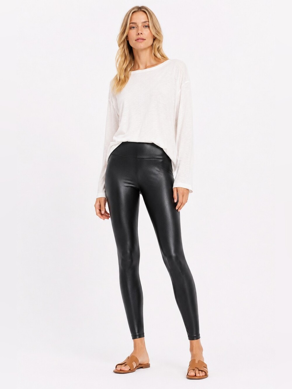 SPANX Size 1X Black Faux Leather Look Leggings
